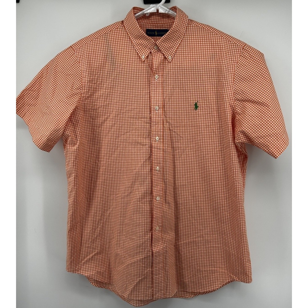 Polo Ralph Lauren Short Sleeve Orange White Checkered Button Down Men's XL